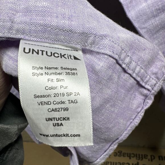 UNTUCKit‎ Shirt Mens Purple Long Sleeve Button Up Slim Fit Casual Linen Size XL - Picture 4 of 4